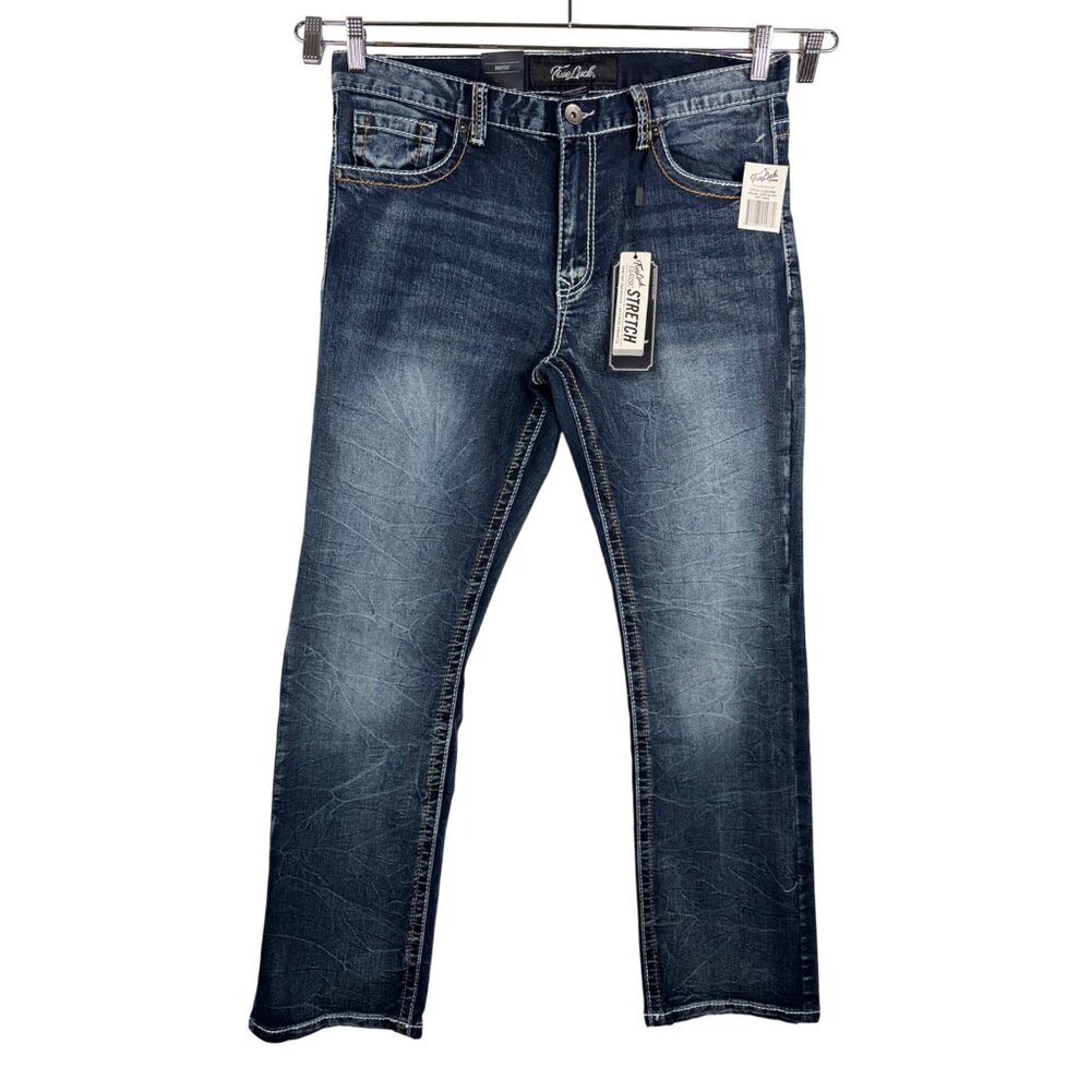 True Luck Bootcut jeans contrast stitch‎ embroidered blue Y2K grunge sz 34x32